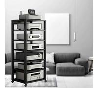 HiFi Rack Commercial Stereo Cabinet Furniture, Height-Adjustable Mobile Vintage Record Player Stand For Office Bedroom, Large Capacity Media Storage Stand(Negro)