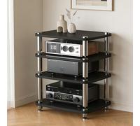 HiFi Regal - Estante multimedia de 4 niveles para componentes de audio/video, moderno estante estéreo de madera con base para reproductor de DVD, consola de juegos, caja de TV (negro, 1 nivel)