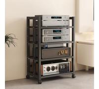 HiFi Ste - Estante de soporte ajustable para video con estructura estable y ruedas para tocadiscos, amplificador y cine en casa, color negro, 80 x 40 x 120 cm