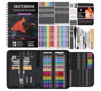 HIFORNY Juego de 176 piezas de suministros de dibujo y bocetos con 100 hojas, libro de bocetos de 3 colores, lápices de grafito, carbón, acuarela y metálicos, herramientas de mezcla y más, para