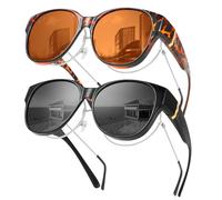 Hifot 2 Pares Gafas de Sol Polarizadas Usar Sobre Gafas para Mujer Hombre, Protección UV400 Sunglasses con Montura Cuadradas Grande, Ideal para Exteriores Conducir Pescar Andar Bicicleta Viajar