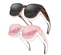 Hifot 2 Pares Gafas de Sol Polarizadas Usar Sobre Gafas para Mujer Hombre, Protección UV400 Sunglasses con Montura Cuadradas Grande, Ideal para Exteriores Conducir Pescar Andar Bicicleta Viajar