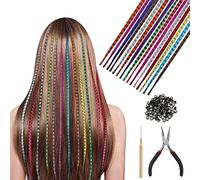 HIFOT 25 Piezas Kits Extensiones de Pelo Colores, Sintetico Extensiones de Plumas para el Pelo, 100Pcs Cuentas, 1Pc Alicates y Gancho, 13 Colores Aleatorio Mechas Pelo Postizo Decoracion