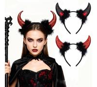 Hifot 2pcs Cuernos Diablo Diadema Demonio Accesorio de Disfraz Diablesa Mujer Cuernos Demonio Accesorios Halloween para Adultos y Niños