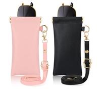 Hifot 2Pzs Funda Gafas Blanda de Cuero, Portátil Estuche de Sol Squeeze Top Con Gancho y Cordón, PU Delgado Anteojos Funda Para Mujer y Niño