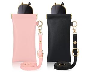 Hifot 2Pzs Funda Gafas Blanda de Cuero, Portátil Estuche de Sol Squeeze Top Con Gancho y Cordón, PU Delgado Anteojos Funda Para Mujer y Niño