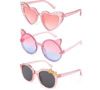 Hifot 3 PCS Gafas de sol Niña,Gafas de Sol bebe Forma de Corazón Gato Infantiles UV400 Protección Rayos Decorativas Gafas de Fiesta- De 3años a 12años