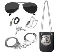 Hifot 5 piezas Accesorios Disfraz Policia, Placa de policía y esposas de juguete Gafas de Sol Policía Juguete Kit para Niños Halloween Fiesta Carnaval Juego de Roles Accesorios