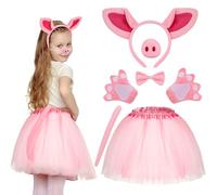 Hifot 7 Piezas Set de Disfraz de Cerdo Niños Falda Tutú Diadema de Orejas de Cerdo Pajarita Cola Guantes Cerdo Disfraz de Halloween para Fiesta