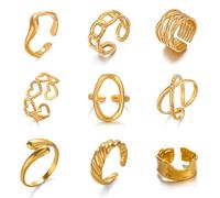 Hifot 9 Piezas Anillos Mujer Oro, Irregulares Nudillos Anillos Gruesos Set, Vintage Anillo Regalos para Mujer Juego De Apilables Anillo Ajustable Bohemio