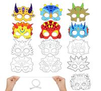 Hifot Dinosaurio Mascara Animales para Colorear, DIY Mascara Manualidades Pintar Animales Mascaras Cumpleaños Infantil Cosplay Fiestas Caretas para Pintar (12 Piezas)