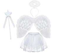 Hifot Disfraces de ángel para niñas, falda tutú, alas de ángel de plumas blancas y alas de ángel de Halo, disfraz de hada para niños