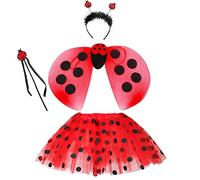 Hifot Disfraz de Mariquita para Niña 4 Piezas - Falda Tutú de Lunares, Alas, Bailarina de Carnaval Ladybird