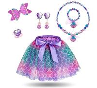 Hifot Disfraz de Sirenita Disfraz de Princesa Niña,Sirenita Tutus Diademas Sirenita Pulsera Pendientes Anillos Fiesta de Cumpleaños Mermaid Vestido de