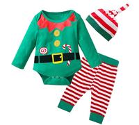 Hifot Disfraz Elfo Niño Niña,Disfraces Navidad Bebe Recién Nacido Mono + Pantalones + Sombrero Disfraz Papa Noel Bebe Mi Primera Navidad