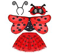 Hifot Disfraz Mariquita para Niña 4 Pieza, Ladybird Falda Tutu Lunares Wings, Mariquita Bailarina Carnaval