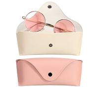 Hifot funda gafas cuero 2 piezas, PU cuero suaves viaje Estuche para Gafas de caso bolsa mujer hombre niño (Rosa&blanco)
