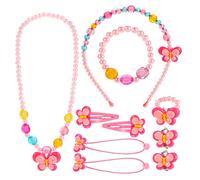 Hifot Joyas para niños Niñas Collar Pulsera Anillo Pendientes de Clip Pinzas de Cabello Conjunto, Favores del Partido de la joyería del Traje Regalo para Vestir Juego de imaginación