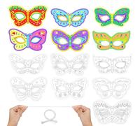 Hifot Mariposa Mascara Animales para Colorear, DIY Mascara Manualidades Pintar Animales Mascaras Cumpleaños Infantil Cosplay Fiestas Caretas para Pintar (12 Piezas)