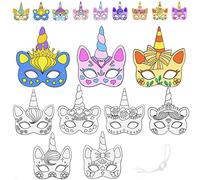 Hifot Mascara Unicornio Animales para Colorear, DIY Mascara Manualidades Pintar Animales Mascaras Cumpleaños Infantil Cosplay Fiestas Caretas para Pintar (9 Piezas)