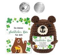 Hifot Peluche Divertido Oso Positivo Muñeca Oso de Punto Ganchillo Tarjeta Positiva Moneda de la Suerte Personalizados Juguete Idea Regalos Originales para Mujer Amigos Cumpleaños Decoración Fiesta