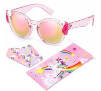 Hifot Unicornio Gafas Sol Niña, Protección UV400 Gafas de Sol Niña 3 Años a 10 Años, con Funda Blanda Unicornio Paños, Ideal para Vacaciones Playa Verano Excursión Disfraz Fiestas de Cumpleaños Bodas