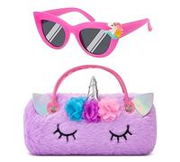 Hifot Unicornio niños gafas de sol con funda para lentes, bolsa de gafas de sol dura portátil con asa de protección UV, 广