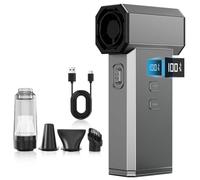 Hifound soplador de polvo eléctrico 2 en 1 - Plumero de aire eléctrico inalámbrico de 130000 rpm, 100 velocidades, batería 8000 mAh, pantalla LED, 3 boquillas, Soplador de Aire para PC y coche