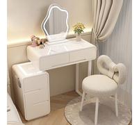 HIFRQVVC Cajoneras y muebles de maquillaje, Vanity Table Espejo Escritorio de Madera Taburete Acolchado 3 Piezas para Dormitorio Niñas Mujeres