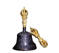 HIFRQVVC Campana tibetana con Mango de Vajra de Estilo Tibetano, sonajero de Bronce, Campana tibetana, Campana de Bronce, Adornos taoístas, artesanías Sanqingling
