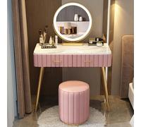 HIFRQVVC Tocador con cajones y armario, juego de tocador de madera con espejo, taburete y armario para dormitorio, multicolor, varios tamaños (rosa claro, 80 cm)