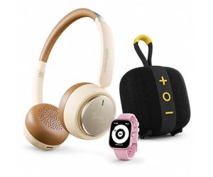 HIFUTURE PACK5 DE Vuelta AL Cole: HI-PACK5/26 Auriculares inalámbricos Bluetooth HiFuture Turbo Latte + Reloj Inteligente LUME Pro Pink + Altavoz Bluetooth Lino S