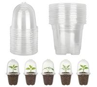 HIGA-JKL 10 macetas transparentes con cúpula de humedad, 9 cm, pequeñas macetas de plástico con agujeros de drenaje y tapa para plantas suculentas orquídeas plantones ideales para trasplantar
