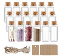 HIGA-JKL 18 mini botellas de cristal con corcho, 40 ml, frascos de cristal transparente con tapón de corcho y etiqueta de cuerda de cáñamo, para decoración de bodas, tarros de especias, bricolaje