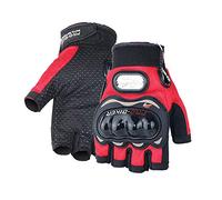 HIGGER 1 par de guantes de moto de medio dedo para hombre, guantes de verano, anticaídas, transpirables, anticaídas y amortiguadores (Rojo,XXL)