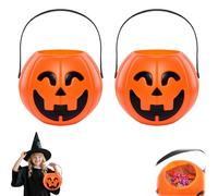 High 5.5in Plastic Pumpkin Bucket, Portable Halloween Candy Bucket with Handle, Devil Smile Pumpkin Buckets for Trick or Treating Kids