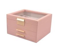 High-capacity Three-layer Flannel Jewelry Box Drawer Storage Earrings Necklace Ring para Joyas y Pendientes(Pink)