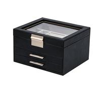High-capacity Three-layer Flannel Jewelry Box Drawer Storage Earrings Necklace Ring para Joyas y Pendientes(Black)