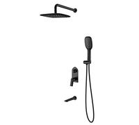 High Flow Shower System with Bath Filler, Black Concealed Shower Faucet Set Complete with Handheld Spray and Rain Shower Head