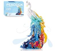 HIGH GODO Kit de bloques de construcción de pavo real con plumas de cola de colores, juguetes de ladrillo de partículas de animales con flores y luz,Regalo creativo de decoración para el hogar para
