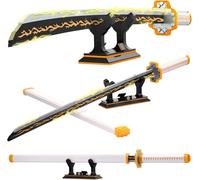 HIGH GODO Zenitsu - Juego de construcción de espada Demon Slayer de 38.8 pulgadas con vaina y soporte, espada samurái de anime para cosplay, espada de juguete katana hecha a mano para adultos y niños