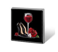 High Heel Shoes Red Wine Glass And Diamonds Brooch Pins for Women Men Square Collar Lapel Pins Coat Jacket Accessories