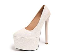 High Heels Women's Glitter Fashion Round Head Waterproof Platform Ultra Thin Shoes(White,41)