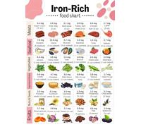 High Iron Foods List Printable Poster - Iron Rich Foods Chart for Anemia Support, Pregnancy Nutrition, Office Clinic Decor(Unframed,12x18inch(30x45cm))
