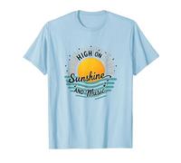 High on Sunshine and Music Summer Vibes Print Camiseta, Hombre, Azul Bebé, 3XL
