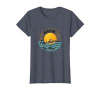 High on Sunshine and Music Summer Vibes Print Camiseta, Mujer, Azul Jaspeado, XL