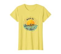 High on Sunshine and Music Summer Vibes Print Camiseta, Mujer, Limón, XL