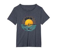 High on Sunshine and Music Summer Vibes Print Camiseta, Mujer Tallas Grandes, Azul Jaspeado, 4XL Grande