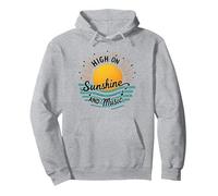 High on Sunshine and Music Summer Vibes Print Sudadera con Capucha, Unisex para Adultos, Gris Jaspeado, M