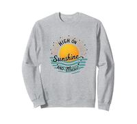 High on Sunshine and Music Summer Vibes Print Sudadera, Unisex para Adultos, Gris Jaspeado, L